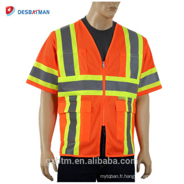 Vente chaude Fluorescent Haute Visibilité Sécurité Trafic Vêtements de Travail Maille Réfléchissant Géomètre Construction Gilet De Sécurité